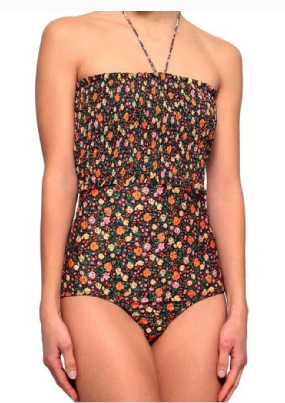 Ganni Ipanema Floral One Piece Swimsuit Black Womens New Large